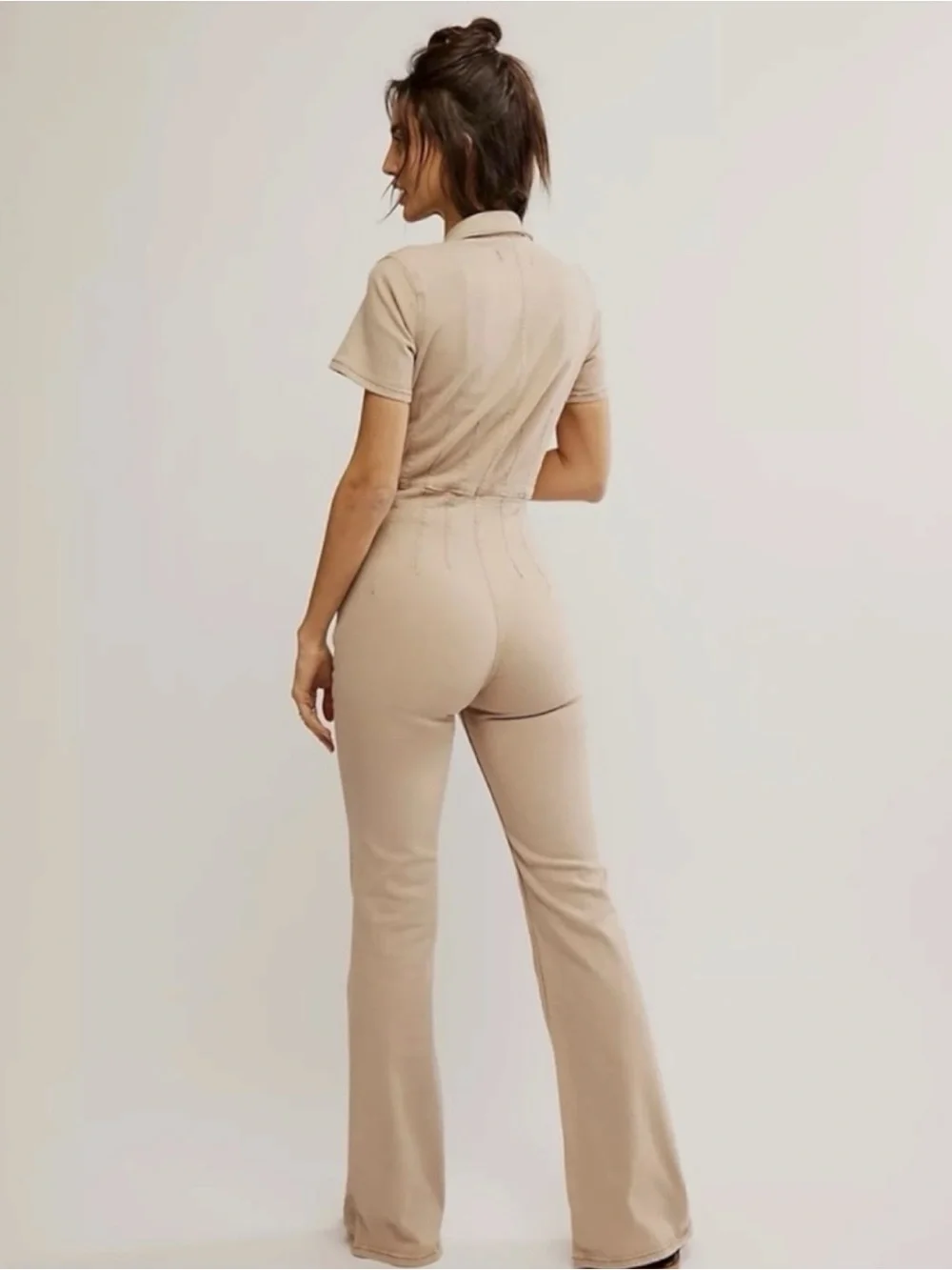 Free People We The Free Jayde Flare Jumpsuit in Blushing Size Large NWT Neutral